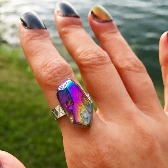 Purple aura quartz ring Handmade ring Quartz ring Aura quartz ring Crystal ring Electroformed ring